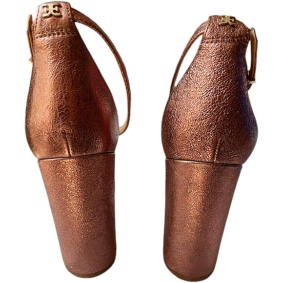 Sam Edelman Yaro Ankle Strap Heeled Crinkle Leather Sandals - Copper - 9 - Picture 6 of 14
